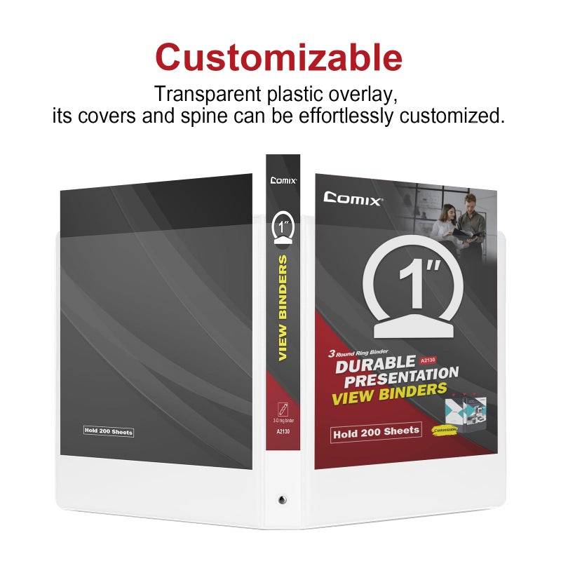 COMIX Sturdy 3 Ring Binder 1 inch with Clear View Cover, 1" Round Ring View Binder, PVC-Free, 2.4mm-Thick, 200 Sheets Capacity of US Letter Size Paper, Office ï¼† School Supplies, 8 Pack (White) - Image 5